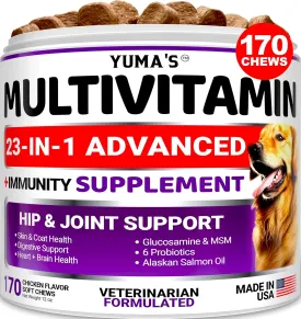 Dog Multivitamin Chewable with Glucosamine - Dog Vitamins and Supplements - 170 Treats - Senior & Puppy Multivitamin for Dogs - Hip & Joint Support - Immune Health, Skin, Heart, Digestion, Probiotics