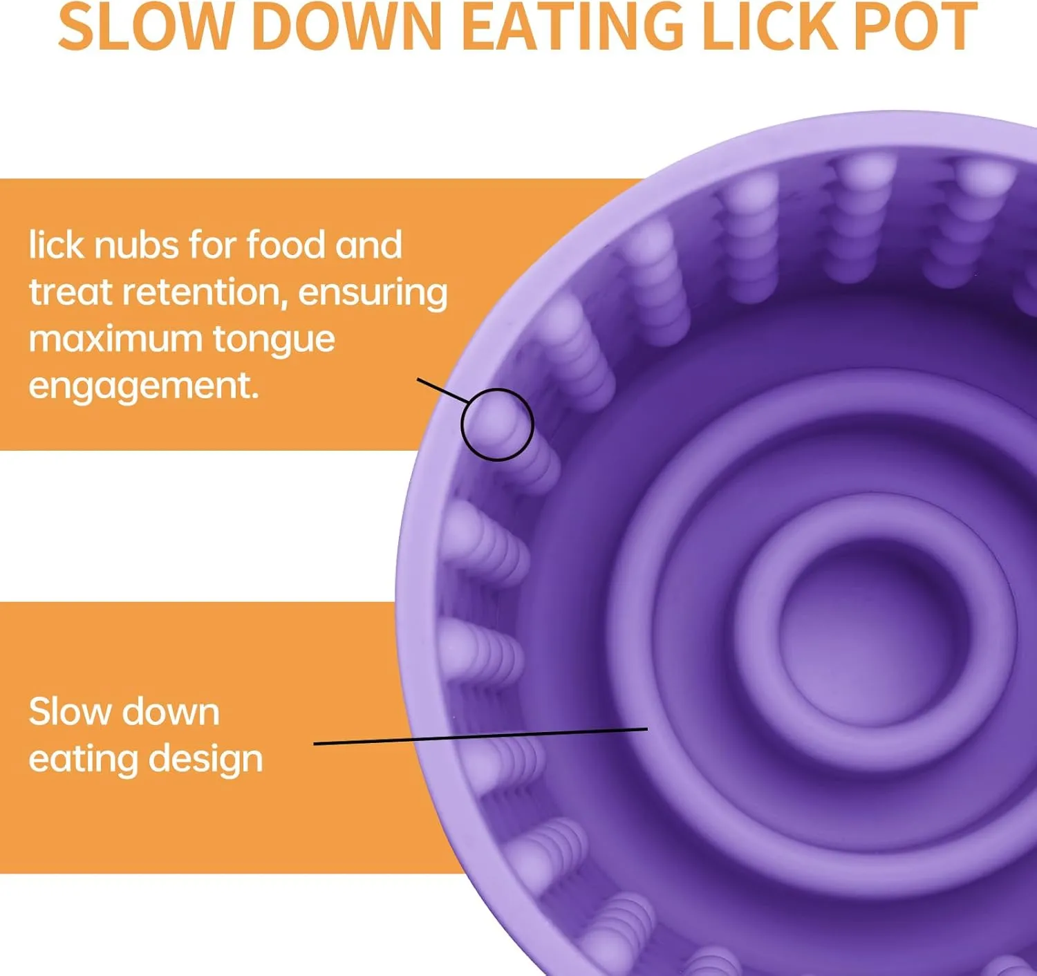 Dog Slow Feeder Lick Bowl, Anxiety Relief Dog Licking Mat Treat Dispenser, Non-Slip Anti-Choking Slow Eating Lick Bowl for Small Medium and Large Breed Dogs, BPA Free Silicone(Purple,S)
