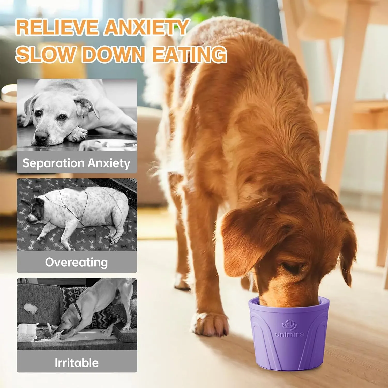 Dog Slow Feeder Lick Bowl, Anxiety Relief Dog Licking Mat Treat Dispenser, Non-Slip Anti-Choking Slow Eating Lick Bowl for Small Medium and Large Breed Dogs, BPA Free Silicone(Purple,S)