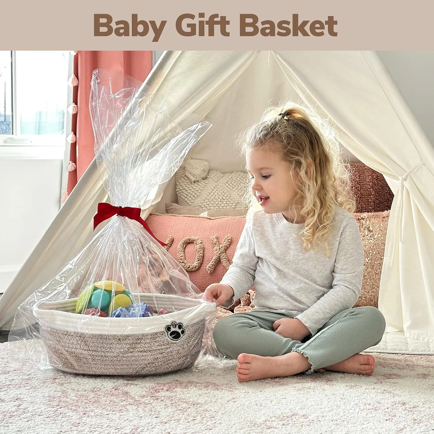 Dog Toy Basket Small Gift Basket for Baby, Woven Storage Baskets for Dog Cat, Nursery Storage Baskets for Diapers, Towels, 12"x 8" x 5" Mixed-Brown