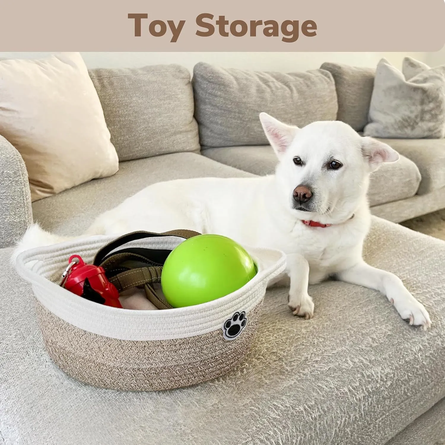Dog Toy Basket Small Gift Basket for Baby, Woven Storage Baskets for Dog Cat, Nursery Storage Baskets for Diapers, Towels, 12"x 8" x 5" Mixed-Brown