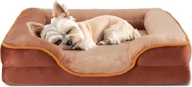 DUMOS Orthopedic Dog Bed for Small Size Dogs, Supportive Memory Foam Dog Sofa with Washable Removable Cover Non-Slip Base Waterproof Pet Couch Bed, Brown, 24" L x 18" W x 6" Th