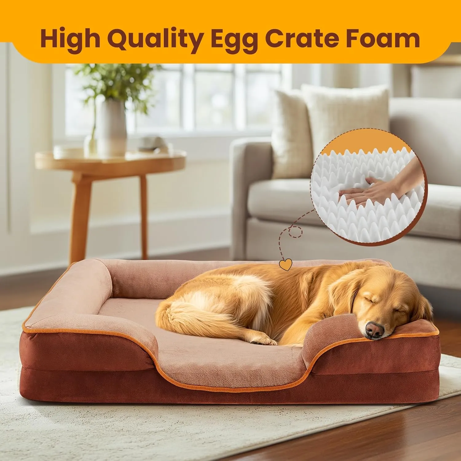 DUMOS Orthopedic Dog Bed for Small Size Dogs, Supportive Memory Foam Dog Sofa with Washable Removable Cover Non-Slip Base Waterproof Pet Couch Bed, Brown, 24" L x 18" W x 6" Th