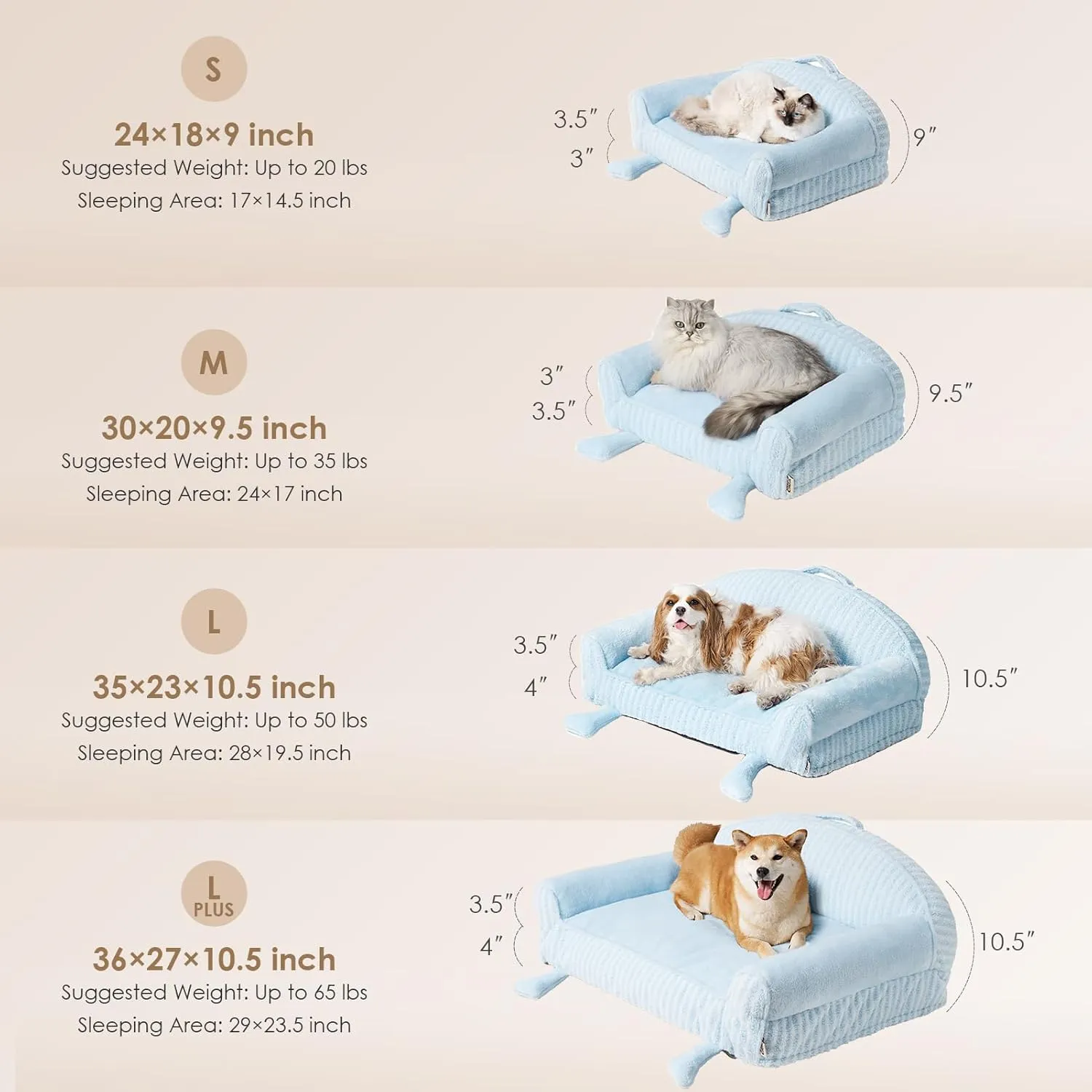 EHEYCIGA Cute Cat Couch Beds for Indoor Cats - Striped Dog Bed Medium Size with Washable Removable Cover, Shredded Memory Foam Waterproof Dog Couch with Non-Slip Bottom, 30 Inch Blue