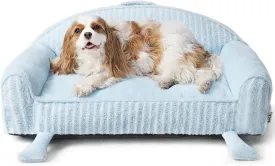 EHEYCIGA Cute Cat Couch Beds for Indoor Cats - Striped Dog Bed Medium Size with Washable Removable Cover, Shredded Memory Foam Waterproof Dog Couch with Non-Slip Bottom, 30 Inch Blue