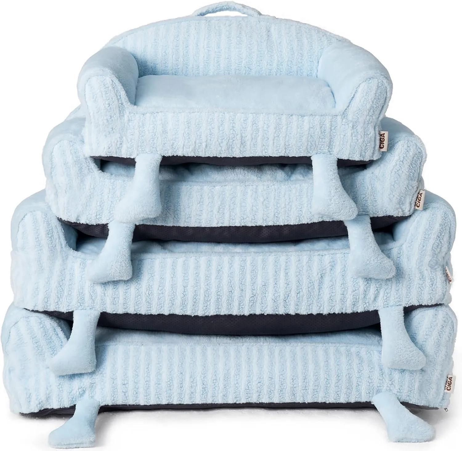 EHEYCIGA Cute Cat Couch Beds for Indoor Cats - Striped Dog Bed Medium Size with Washable Removable Cover, Shredded Memory Foam Waterproof Dog Couch with Non-Slip Bottom, 30 Inch Blue