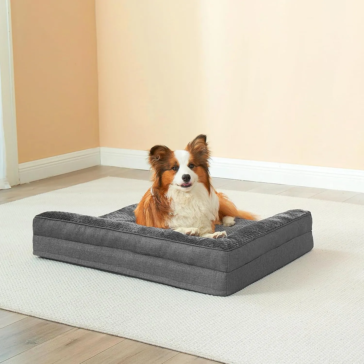 EHEYCIGA Memory Foam Dog Bed Large Sized Dogs, Pet Bed for Large Dog for Crate with Waterproof Liner, Pet Couch Bed Orthopedic with Washable Removable Cover, 35x23x6 Inches, Dark Grey