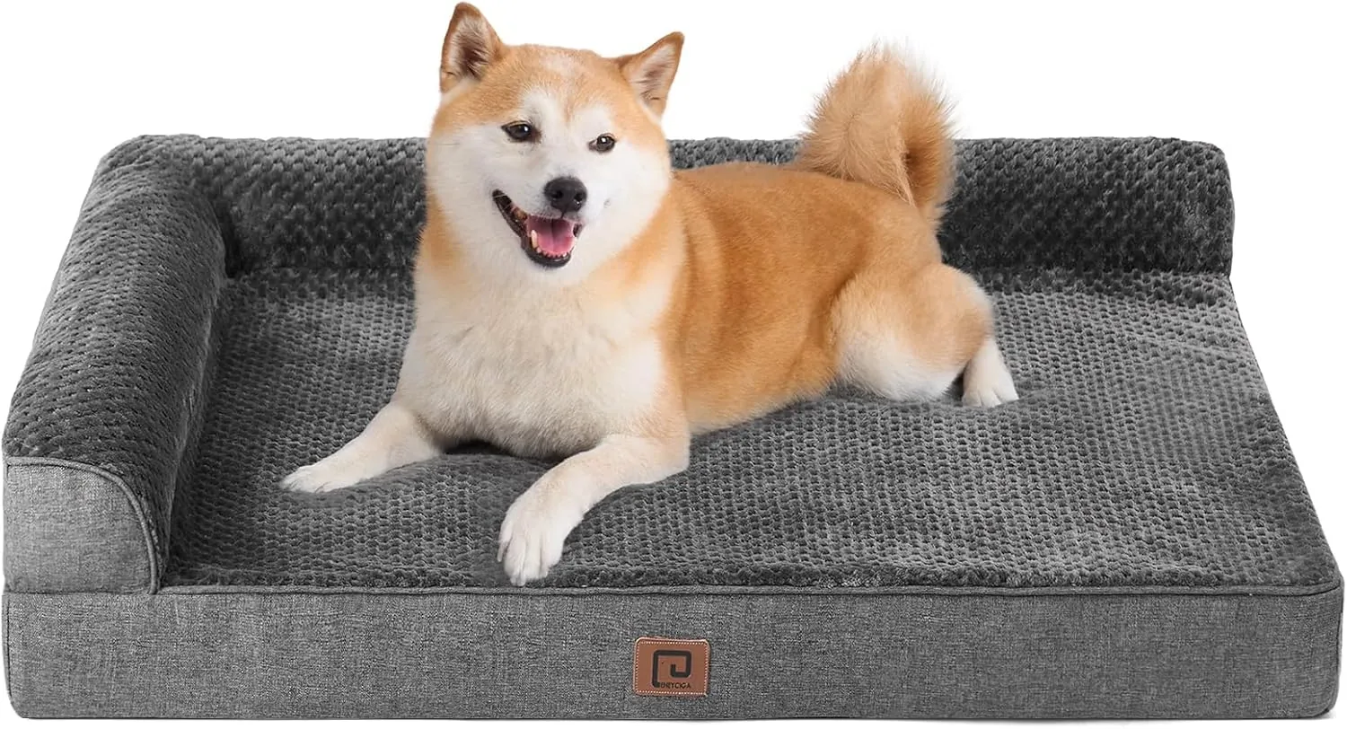 EHEYCIGA Memory Foam Dog Bed Large Sized Dogs, Pet Bed for Large Dog for Crate with Waterproof Liner, Pet Couch Bed Orthopedic with Washable Removable Cover, 35x23x6 Inches, Dark Grey