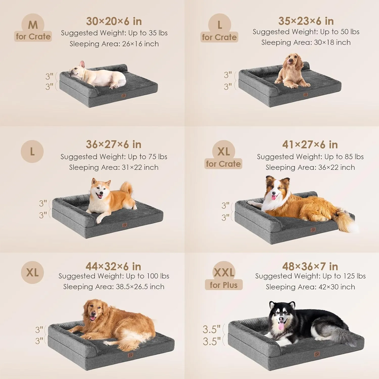 EHEYCIGA Memory Foam Dog Bed Large Sized Dogs, Pet Bed for Large Dog for Crate with Waterproof Liner, Pet Couch Bed Orthopedic with Washable Removable Cover, 35x23x6 Inches, Dark Grey