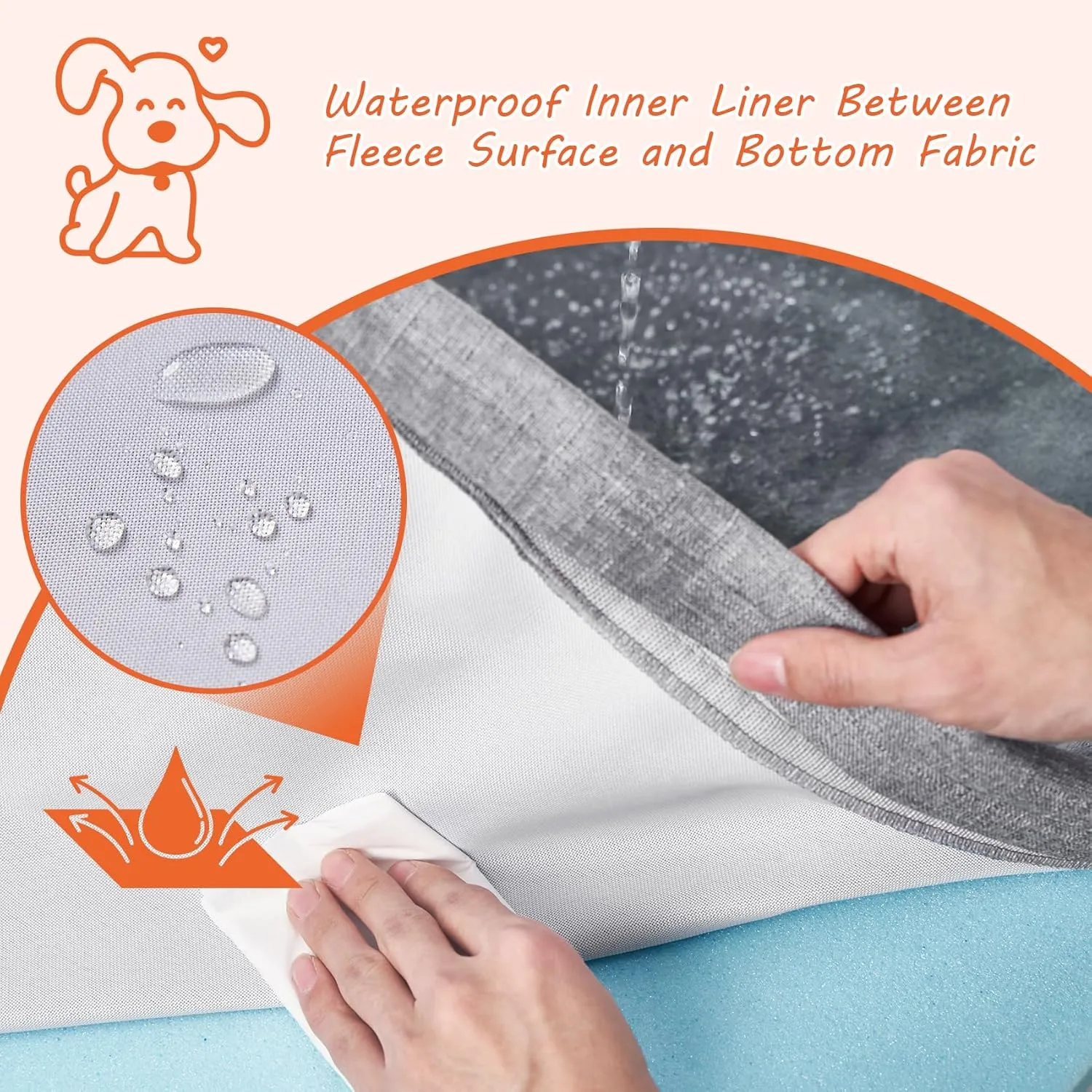 EHEYCIGA Orthopedic Memory Foam Dog Beds for Large Dogs with Removable Waterproof Liner, Grey, 35x23