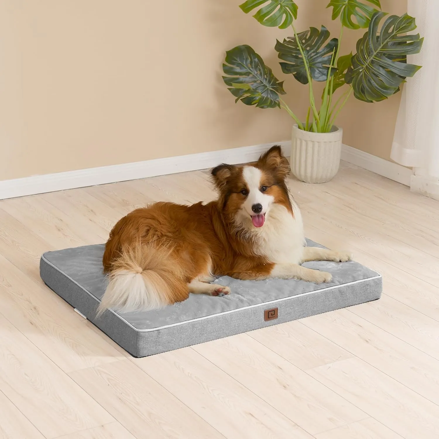 EHEYCIGA Orthopedic Memory Foam Dog Beds for Large Dogs with Removable Waterproof Liner, Grey, 35x23