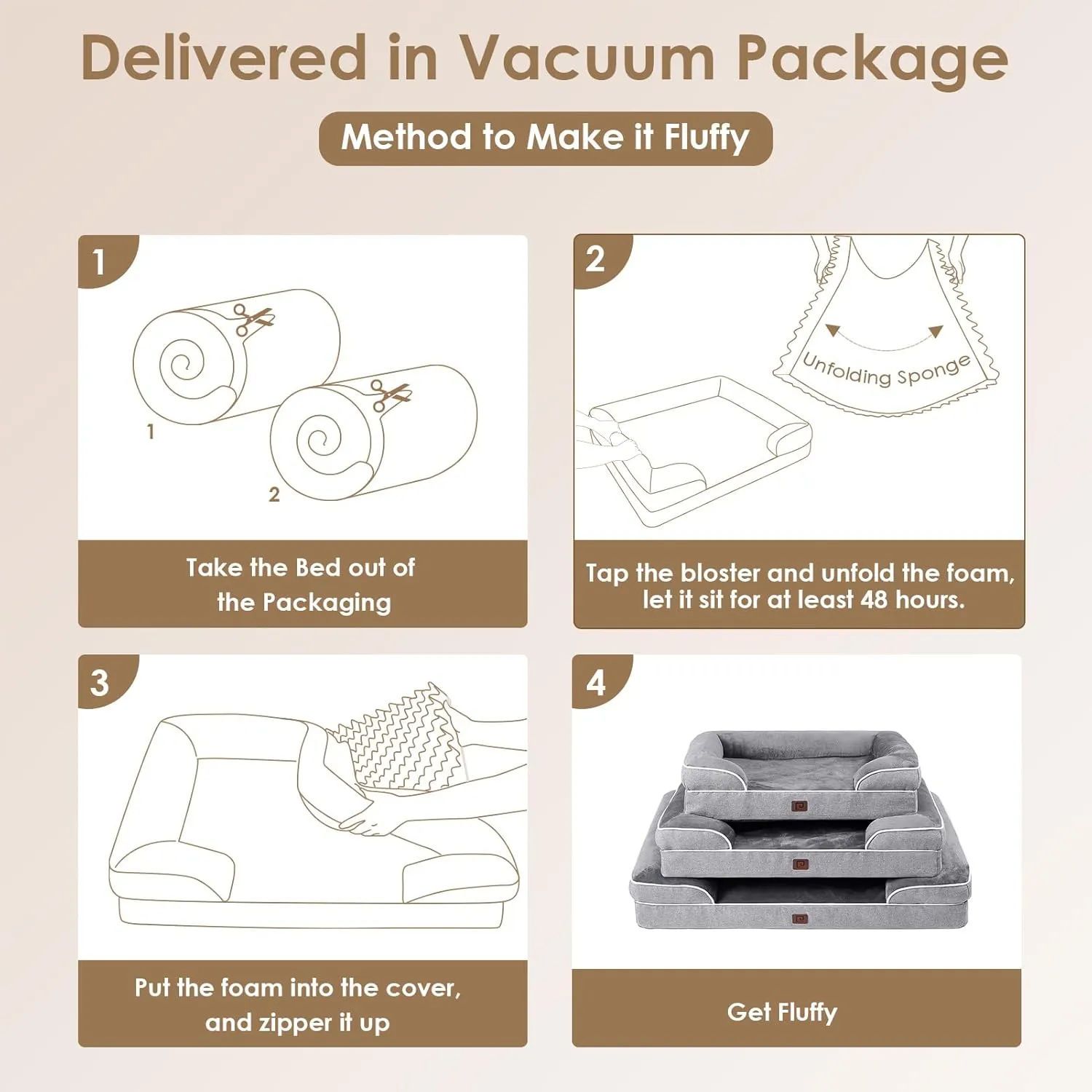 EHEYCIGA Orthopedic XL Dog Beds, Waterproof Memory Foam Dog Bed for Extra Large Dogs, Non-Slip Bottom and Egg-Crate Foam Big Pet Couch Bed with Washable Removable Cover, Grey