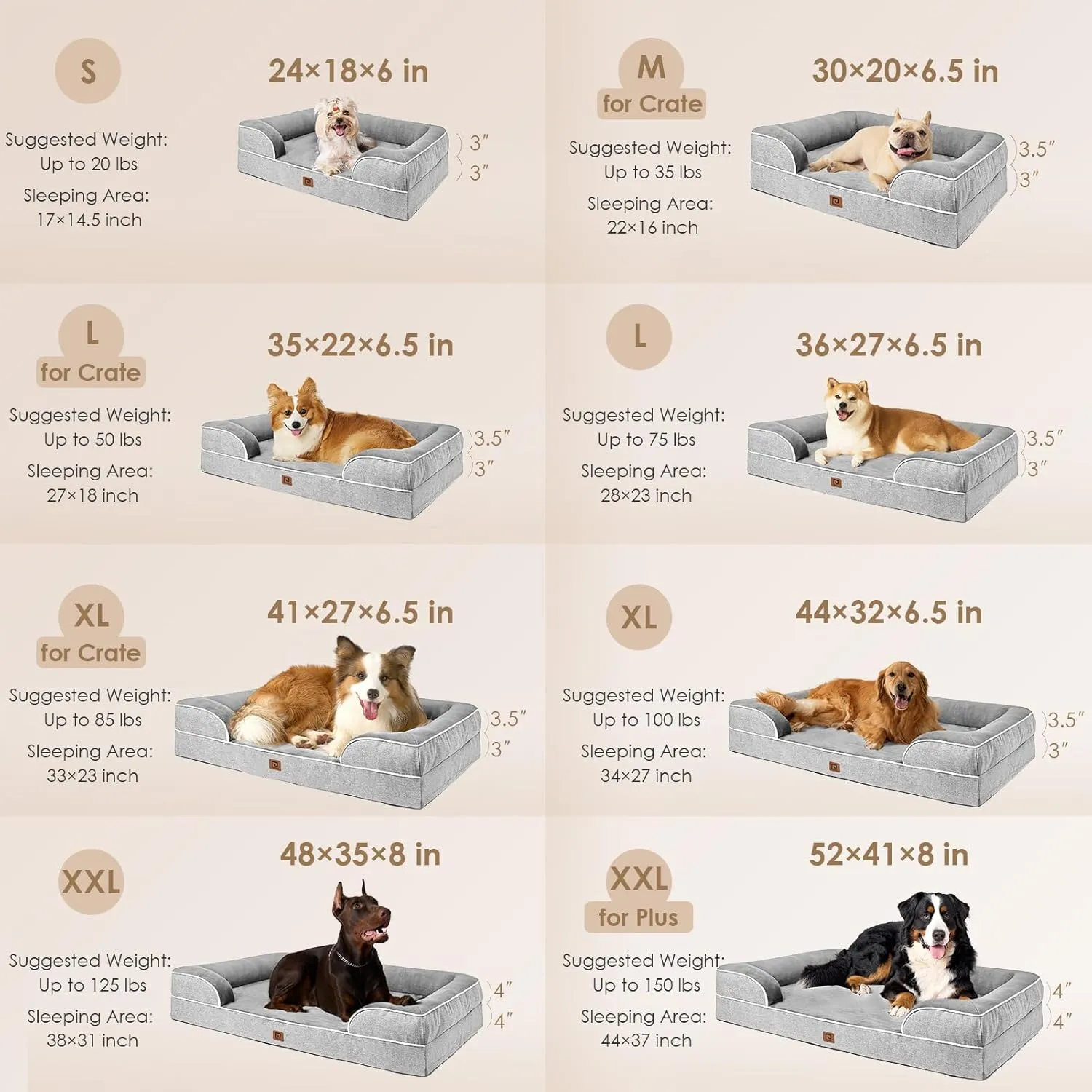 EHEYCIGA Orthopedic XL Dog Beds, Waterproof Memory Foam Dog Bed for Extra Large Dogs, Non-Slip Bottom and Egg-Crate Foam Big Pet Couch Bed with Washable Removable Cover, Grey