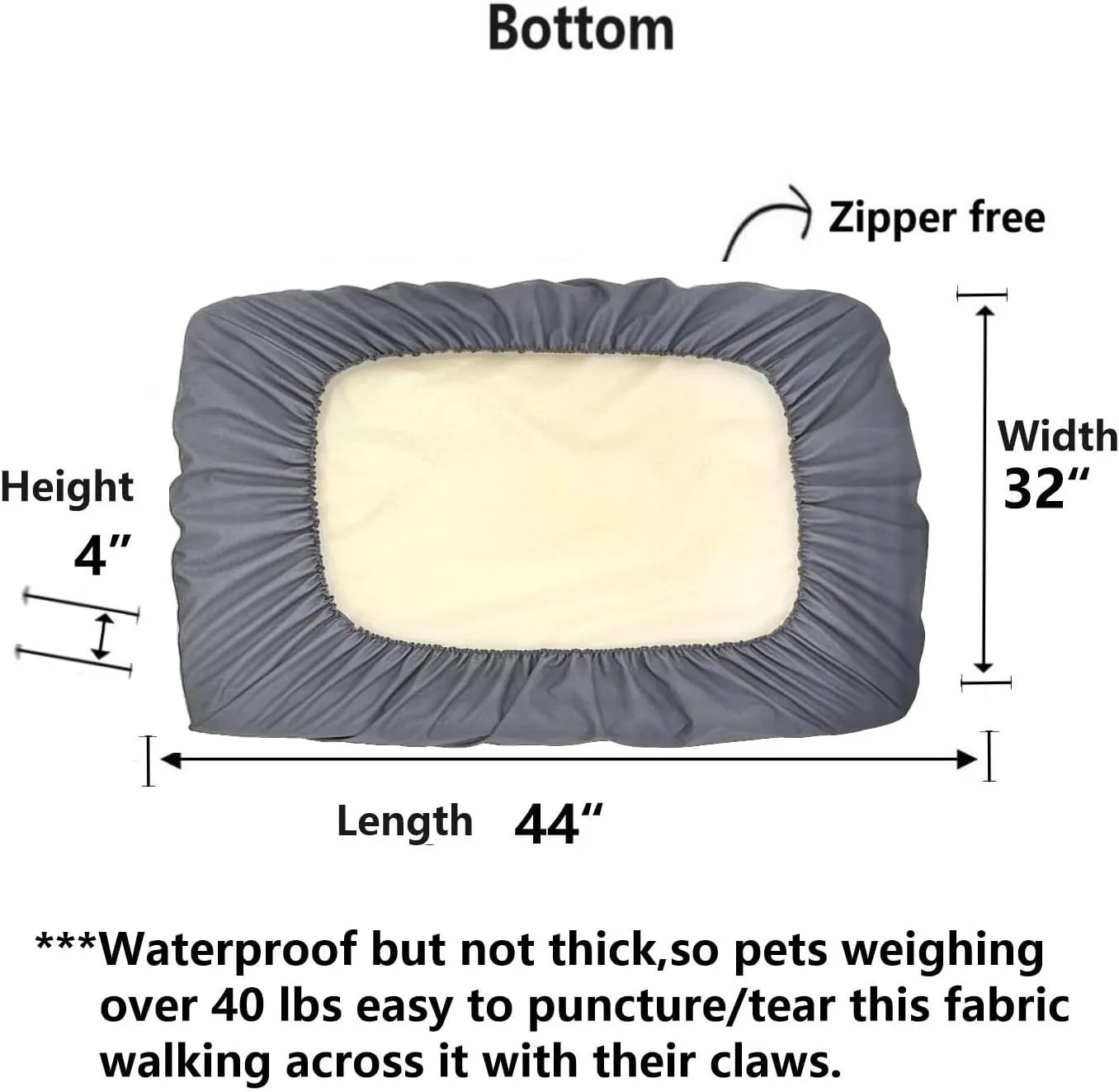 Elastic Waterproof Dog Bed Cover Easy Clean 44 x 32 Inch