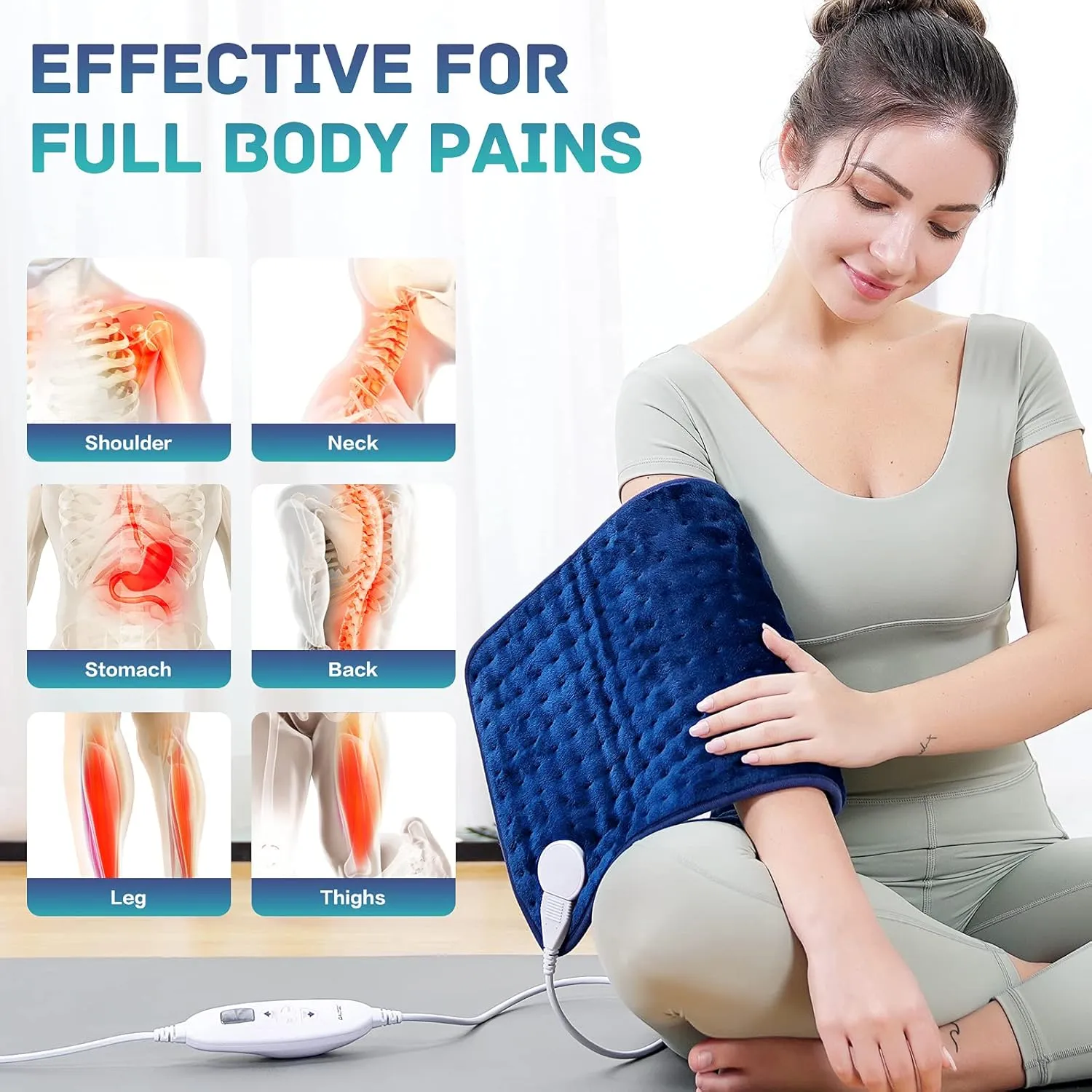 Electric Heating Pad, Dual Mode Controller (Manual and auto Off Mode),Multiple Safety protections,9 Temperature Settings, Comfortable Soft for Cramps/Pain Relief, Machine Washable12"x 24" Dark Blue