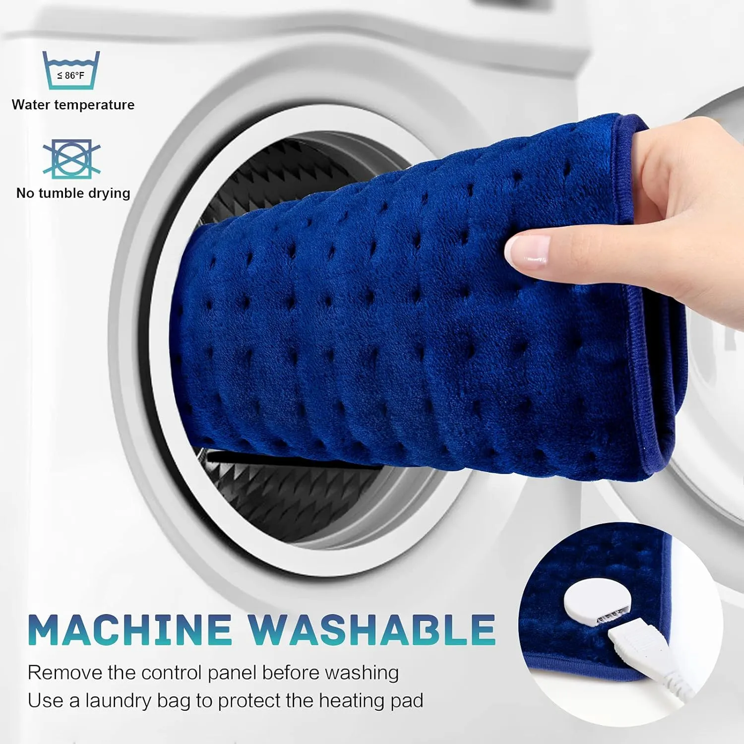 Electric Heating Pad, Dual Mode Controller (Manual and auto Off Mode),Multiple Safety protections,9 Temperature Settings, Comfortable Soft for Cramps/Pain Relief, Machine Washable12"x 24" Dark Blue