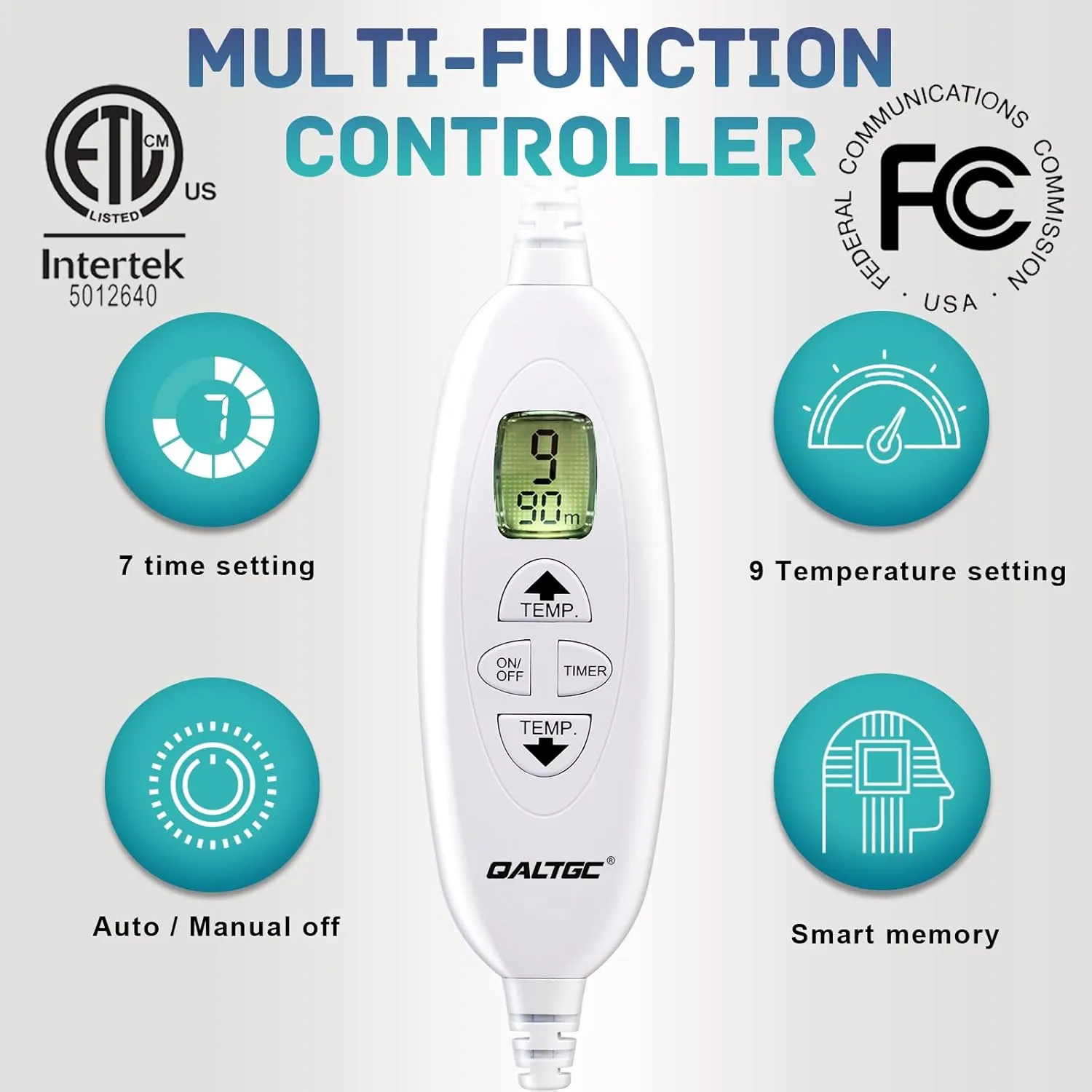 Electric Heating Pad, Dual Mode Controller (Manual and auto Off Mode),Multiple Safety protections,9 Temperature Settings, Comfortable Soft for Cramps/Pain Relief, Machine Washable12"x 24" Dark Blue
