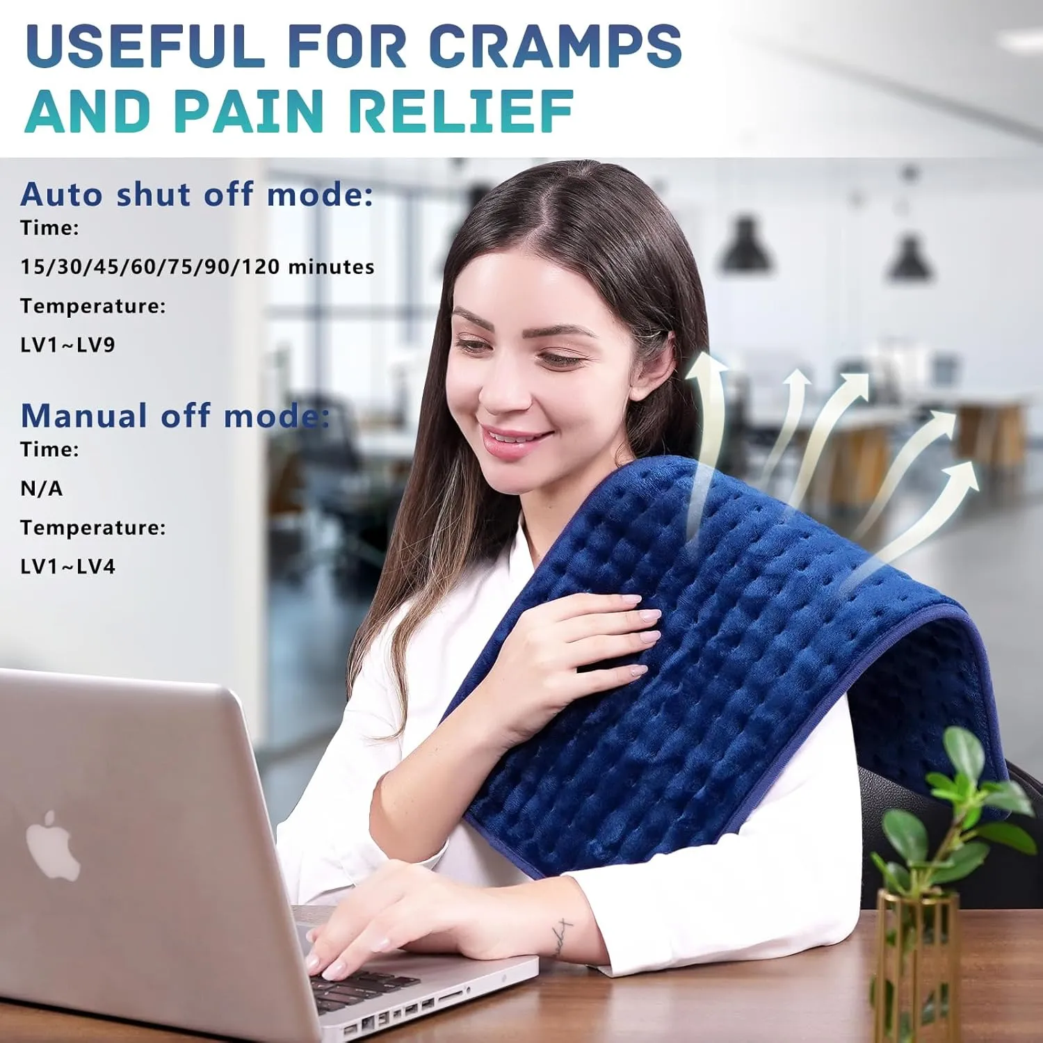 Electric Heating Pad, Dual Mode Controller (Manual and auto Off Mode),Multiple Safety protections,9 Temperature Settings, Comfortable Soft for Cramps/Pain Relief, Machine Washable12"x 24" Dark Blue