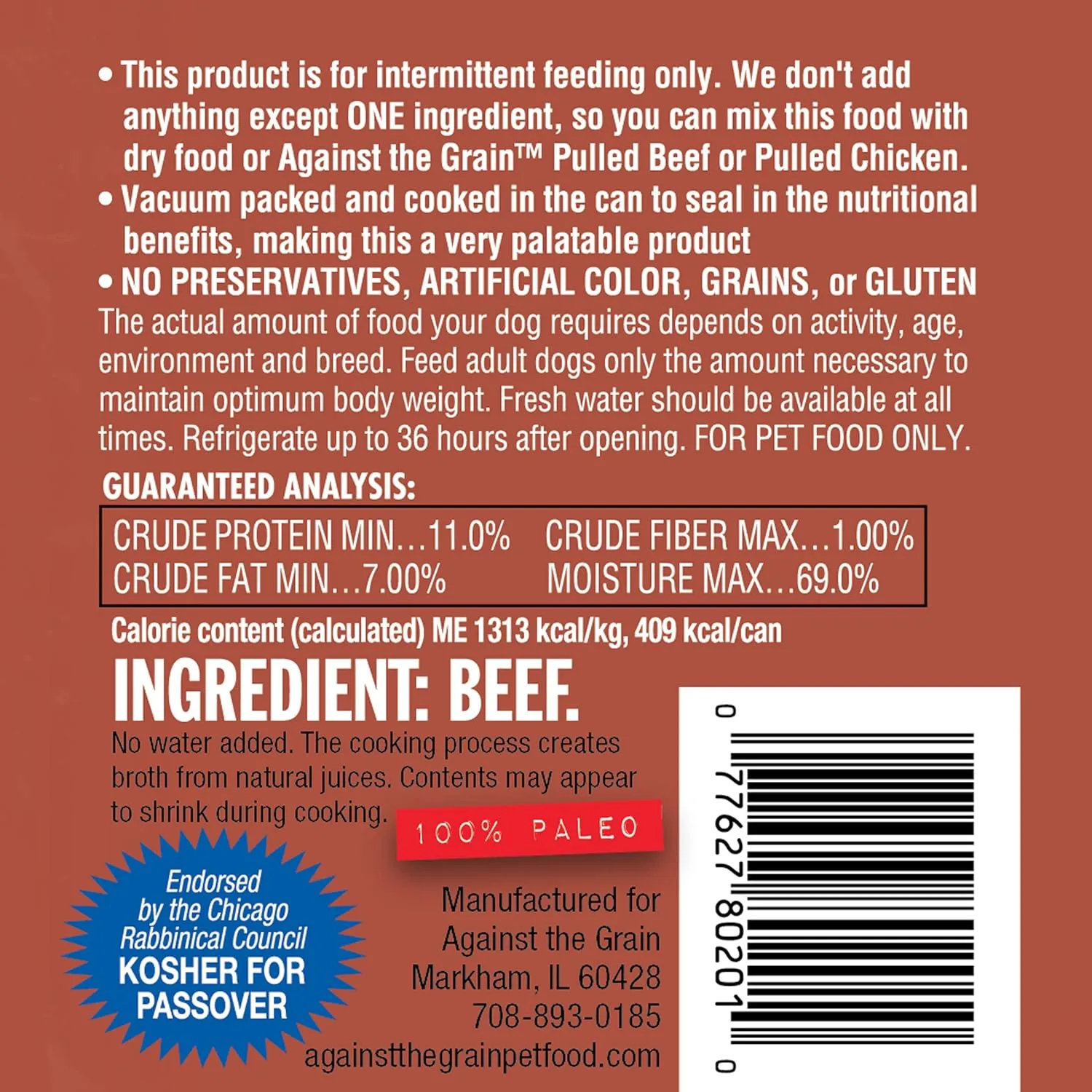Evanger's Against The Grain Pet Food Nothing Else! Dog Food - 11 oz Cans (Pack of 12)