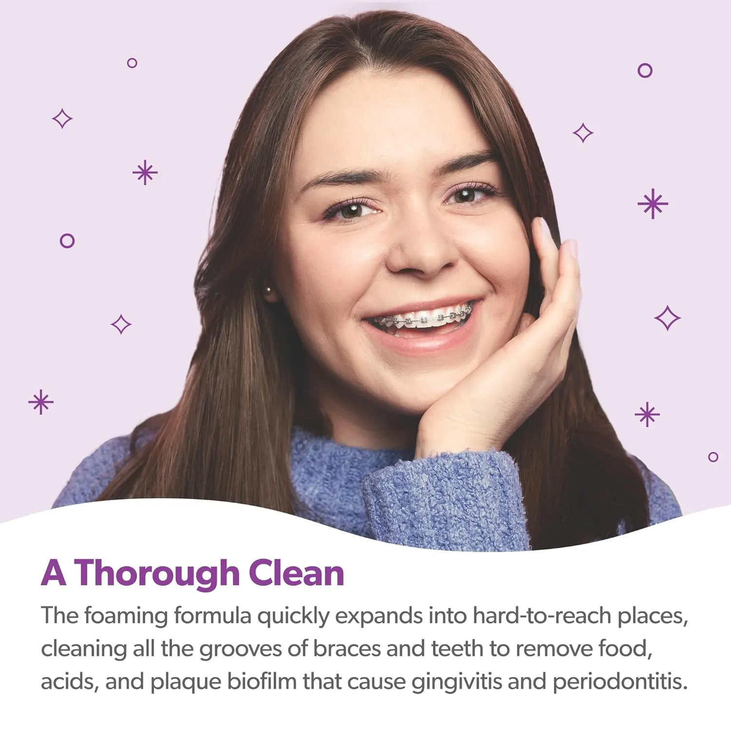 EverSmile OrthoFoam Braces Cleaner  Travel Size  Brushable Foam Whitens Teeth, Eliminates Bacteria, Fights Plaque and Bad Breath  Cleans Under Metal, Ceramic, Clear Brackets and Wires  25ml(4 Pk)