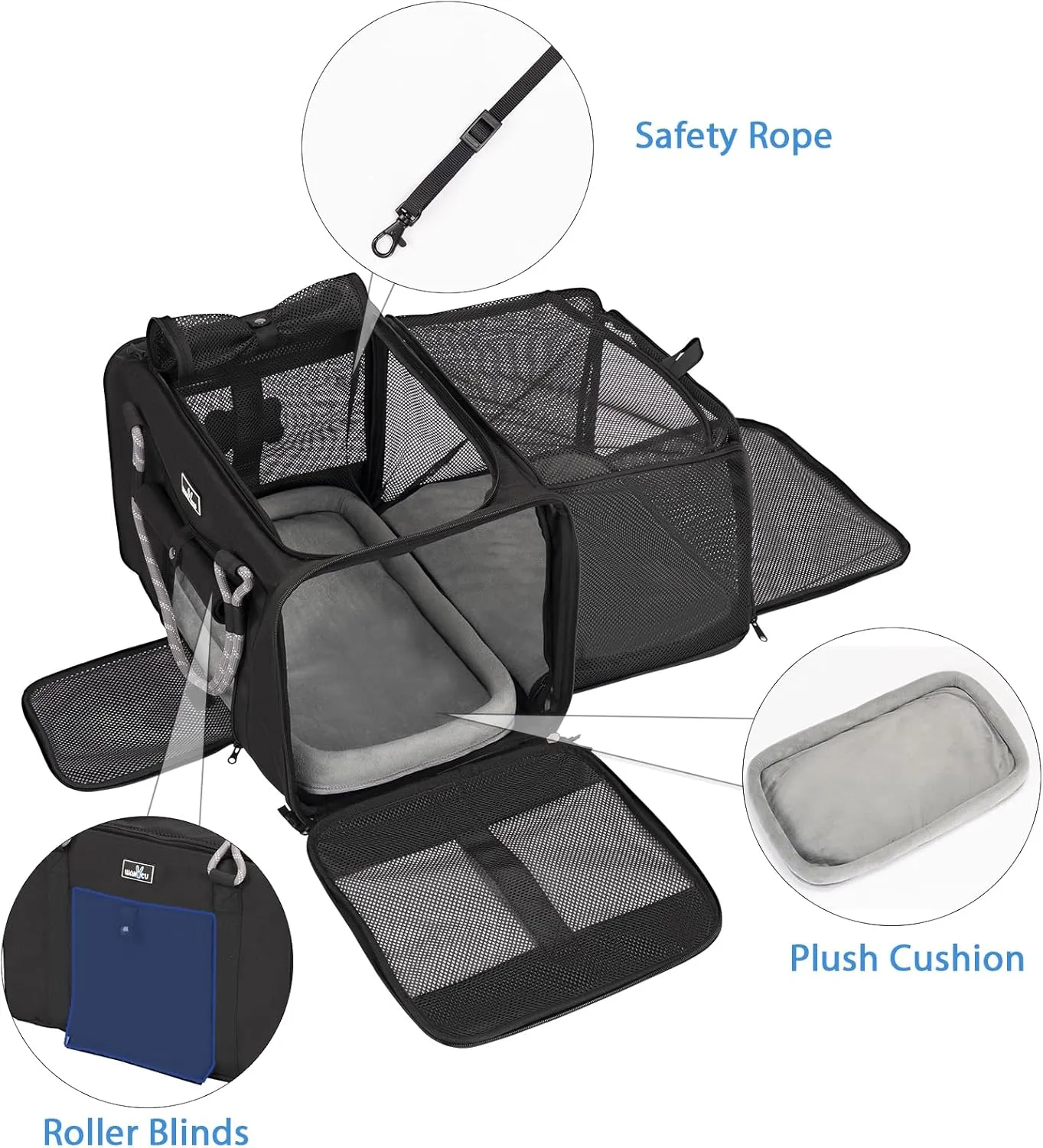Expandable Pet Carrier, Dog Carrier Travel Soft-Sided Dog Carrier with 5 Ventilated Mesh, Safety Lock Zipper