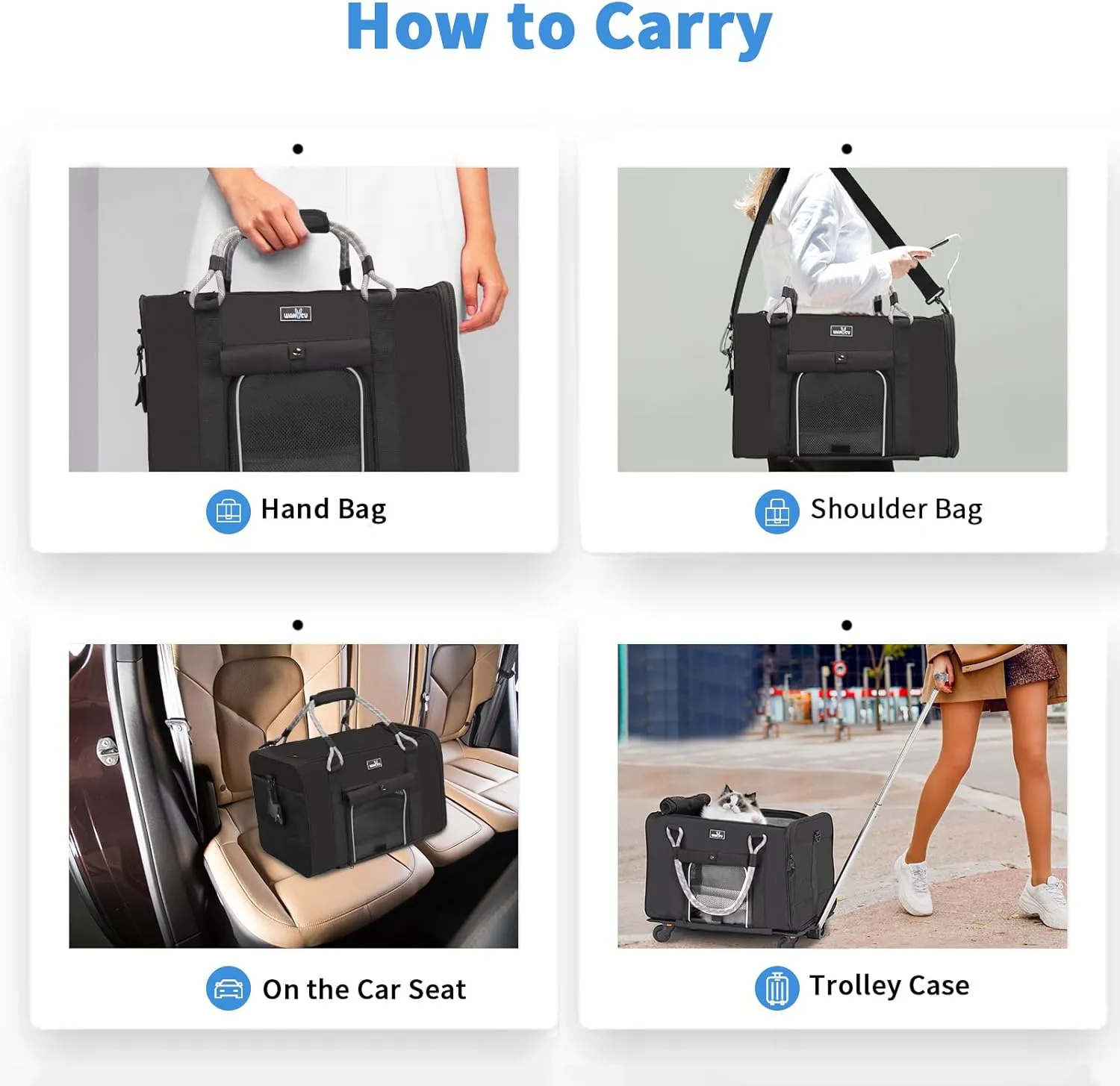 Expandable Pet Carrier, Dog Carrier Travel Soft-Sided Dog Carrier with 5 Ventilated Mesh, Safety Lock Zipper
