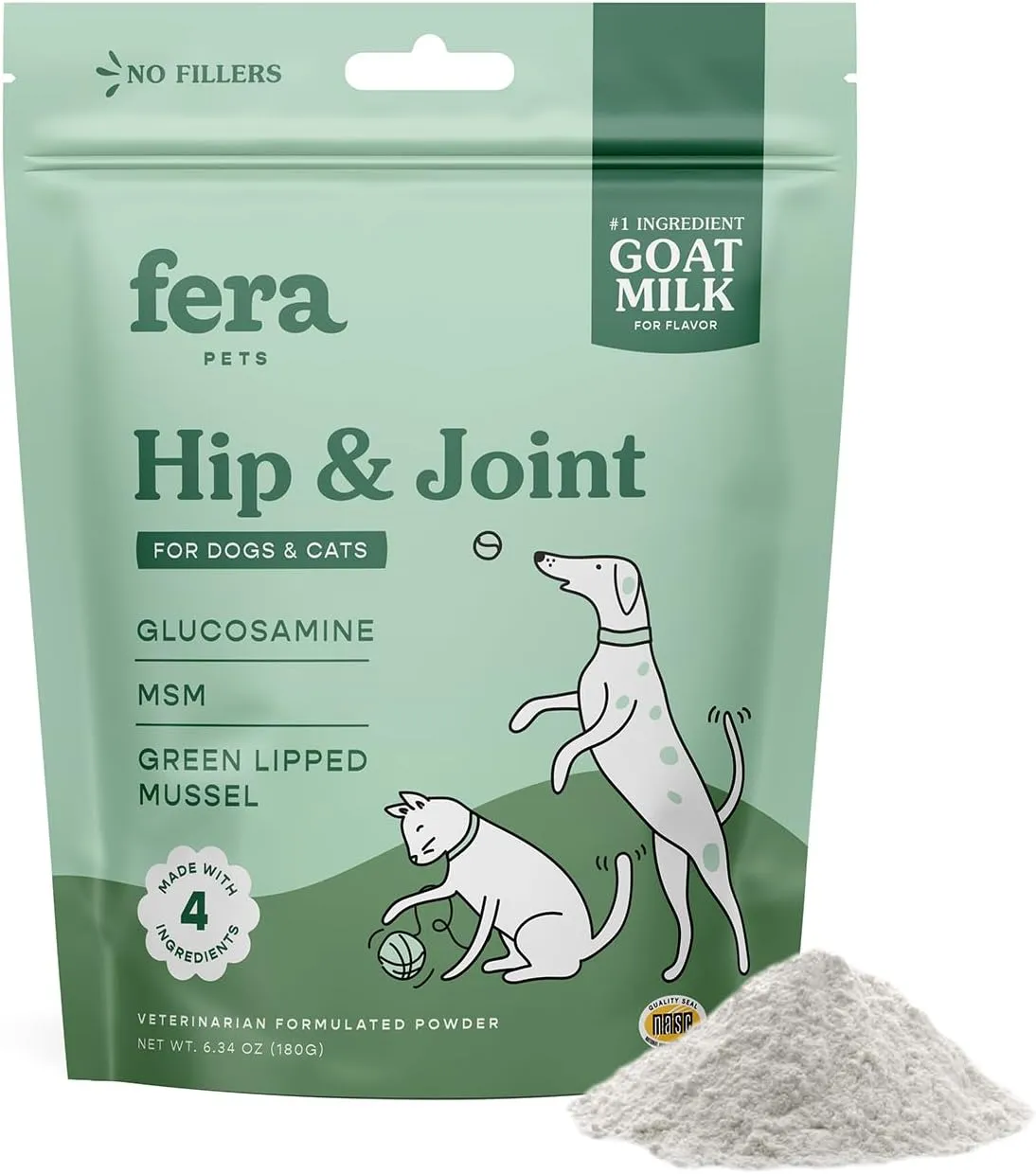 Fera Pet Organics Hip & Joint Goat Milk Cat & Dog  Vet Created - Joint Supplement for Dogs & Cats  Glucosamine for Dogs & Cats, MSM- 60 Servings
