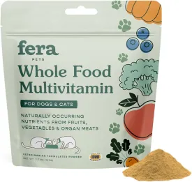 Fera Pet Organics Whole Food Multivitamin Cat and Dog Food Topper - Vet Created Cat & Dog Vitamins Plus Minerals, Micronutrients, Prebiotics and Probiotics  Powder Supplement - 3.7oz