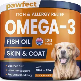Fish Oil Omega 3 for Dogs - Allergy Relief - Joint Health - Itch Relief, Shedding - Skin and Coat Supplement - Alaskan Salmon Oil Chews - Omega 3 6 9 - EPA & DHA Fatty Acids