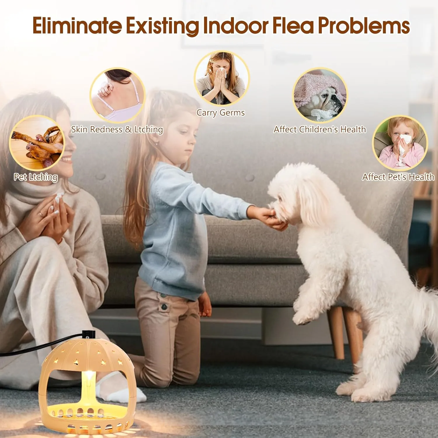 Flea Traps for Inside Your Home - Safer Than Sprays & Powders, 2 Pack Flea Light Trap with Sticky Pads Refills Bulbs, Electric Bed Bug Treatment Killer, Home Indoor Pest Control for Pet & Baby
