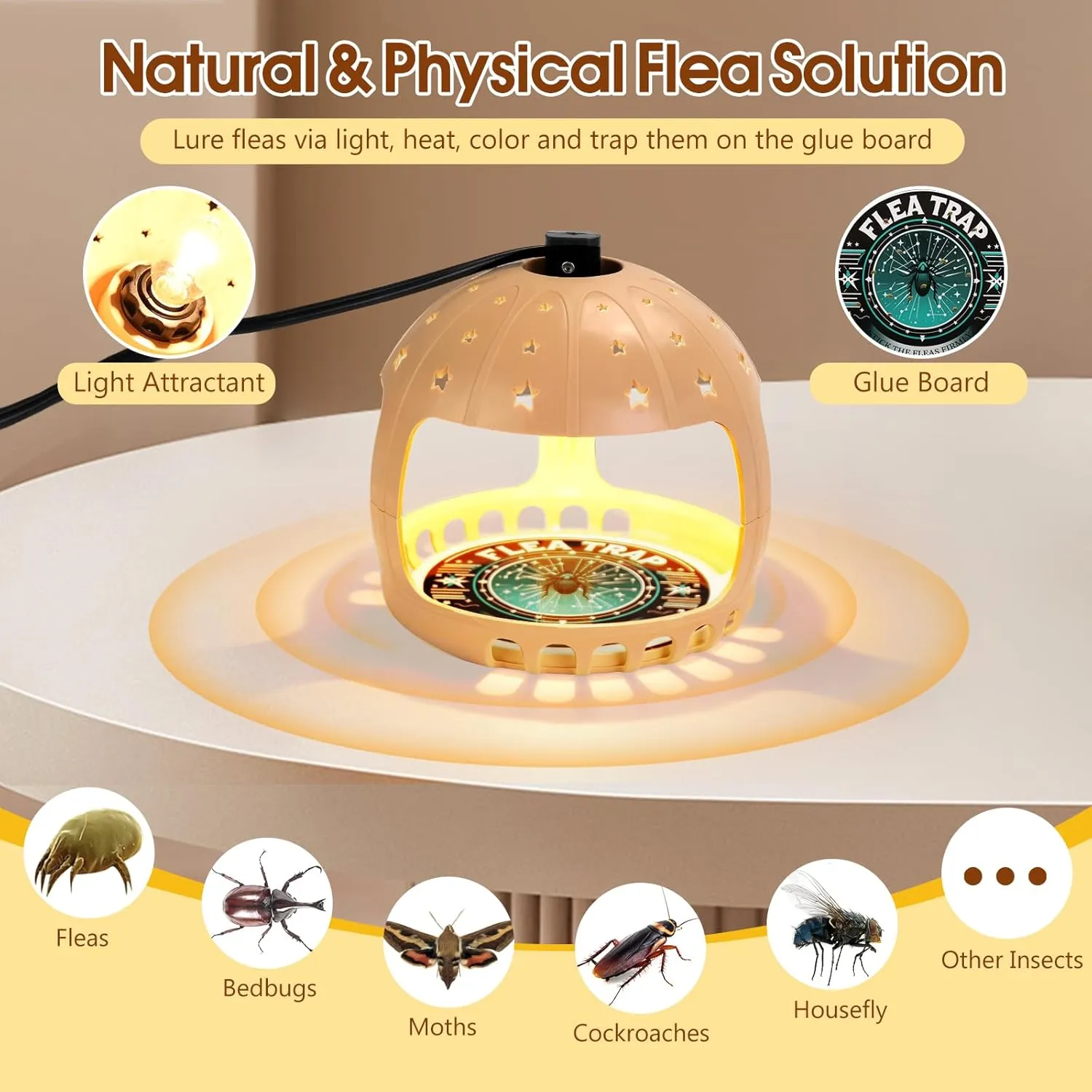 Flea Traps for Inside Your Home - Safer Than Sprays & Powders, 2 Pack Flea Light Trap with Sticky Pads Refills Bulbs, Electric Bed Bug Treatment Killer, Home Indoor Pest Control for Pet & Baby