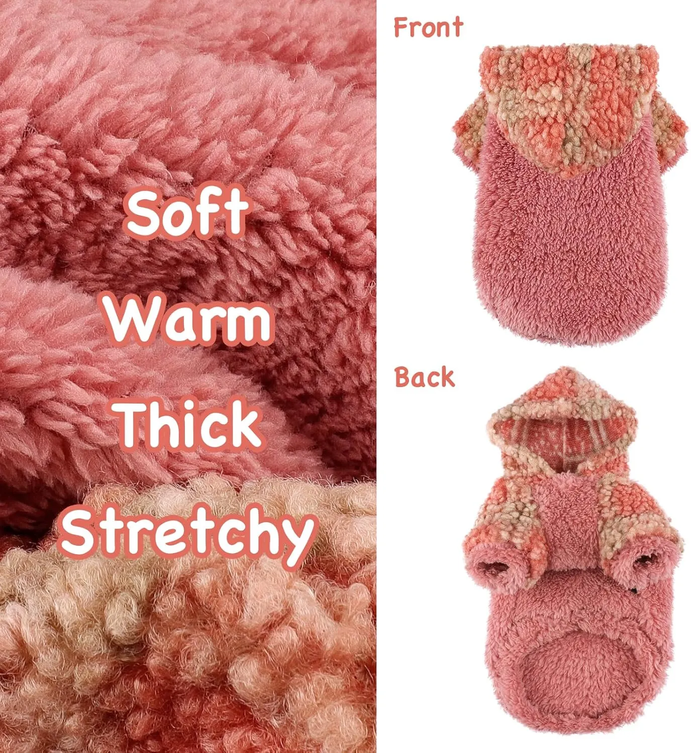 Fleece Dog Sweater Hoodie Warm Fuzzy Velvet Sweaters Winter Clothes for Small Dogs Girl Boy (Orange Plaid, XX-Small)