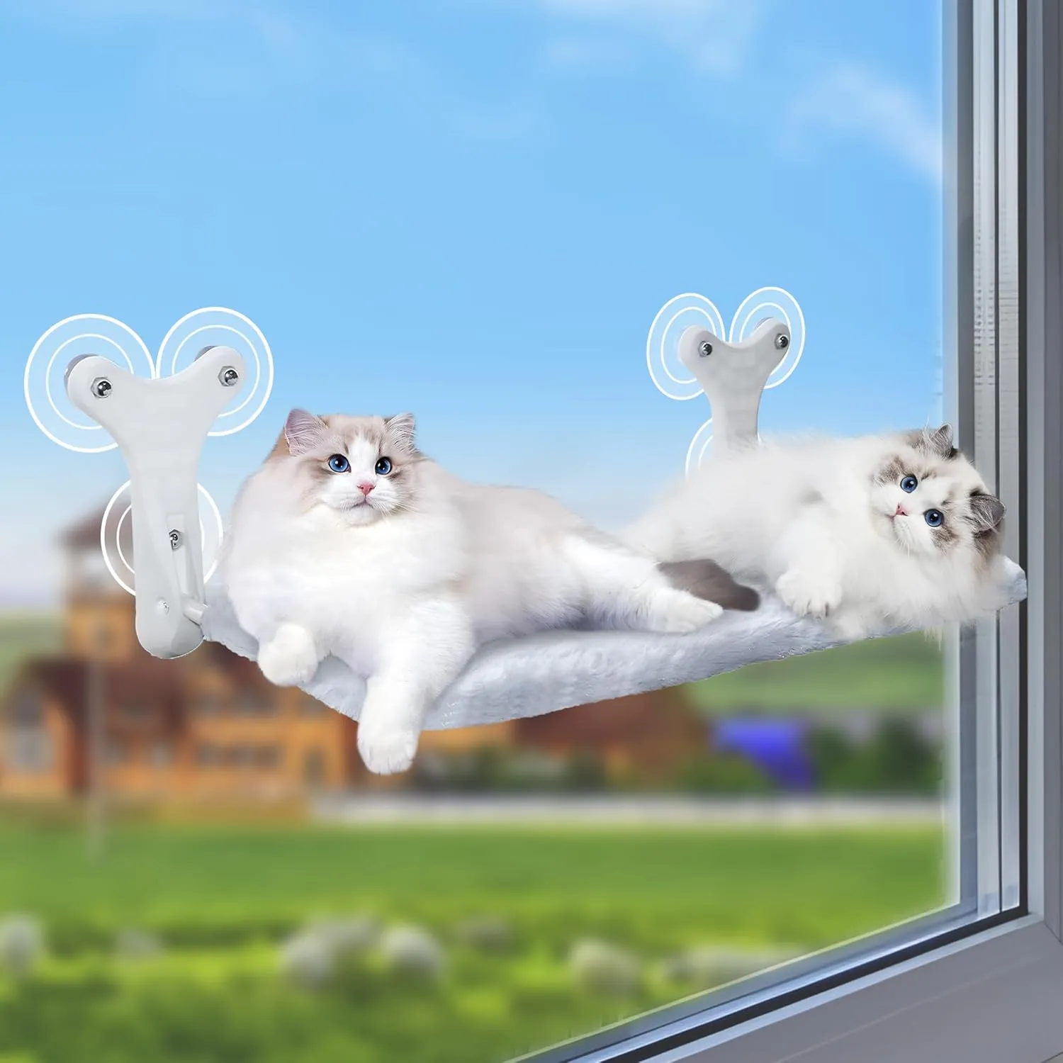 Foldable Cat Perch,Window Hammock with 6 Strong Suction Cups,Cordless Cat Bed,Reversible Cover with Breathable Mesh and Warm Soft Faux Fur, Suitable for Summer and Winter