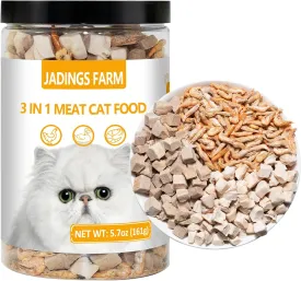 Freeze Dried Cat Food - 3 in 1 Natural Freeze Dried Meat - Chicken, Duck, and Shrimp - Grain-Free Protein Rich Cat Kitten Food 5.7oz