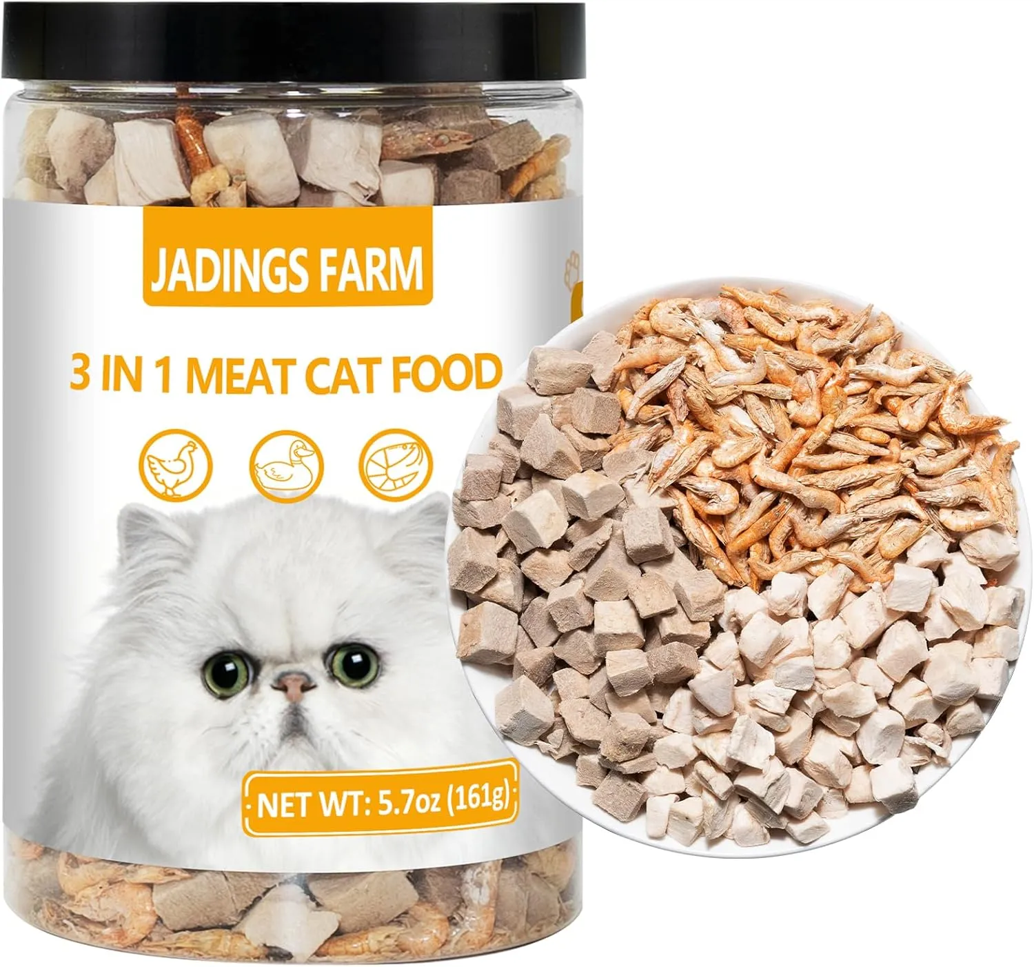 Freeze Dried Cat Food - 3 in 1 Natural Freeze Dried Meat - Chicken, Duck, and Shrimp - Grain-Free Protein Rich Cat Kitten Food 5.7oz