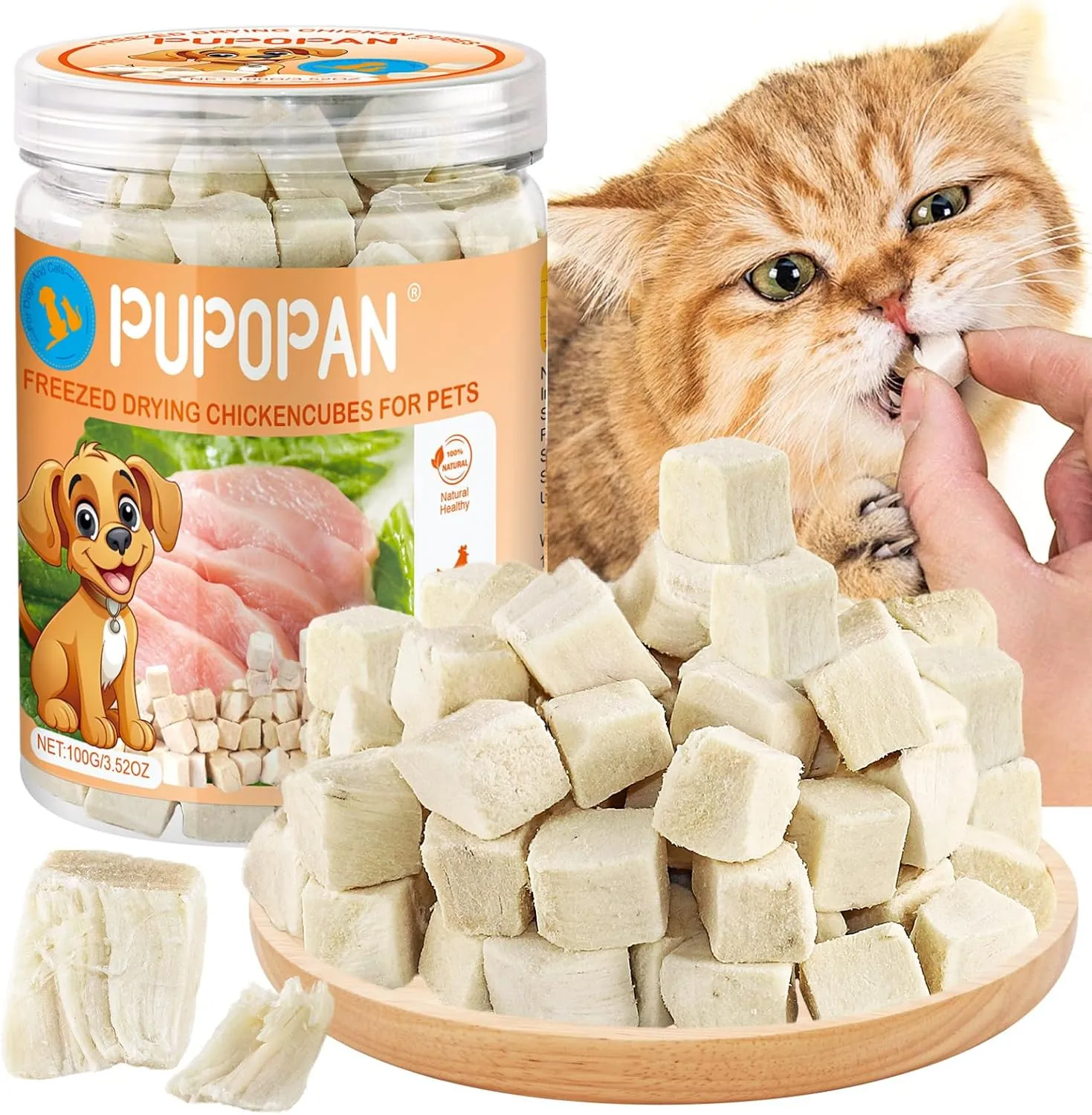 Freeze-Dried Chicken Cat Treats, 3.52 oz Chicken Cube Snacks for Pets, Single Ingredient Chicken Dog Treat Bite-Sized Pieces