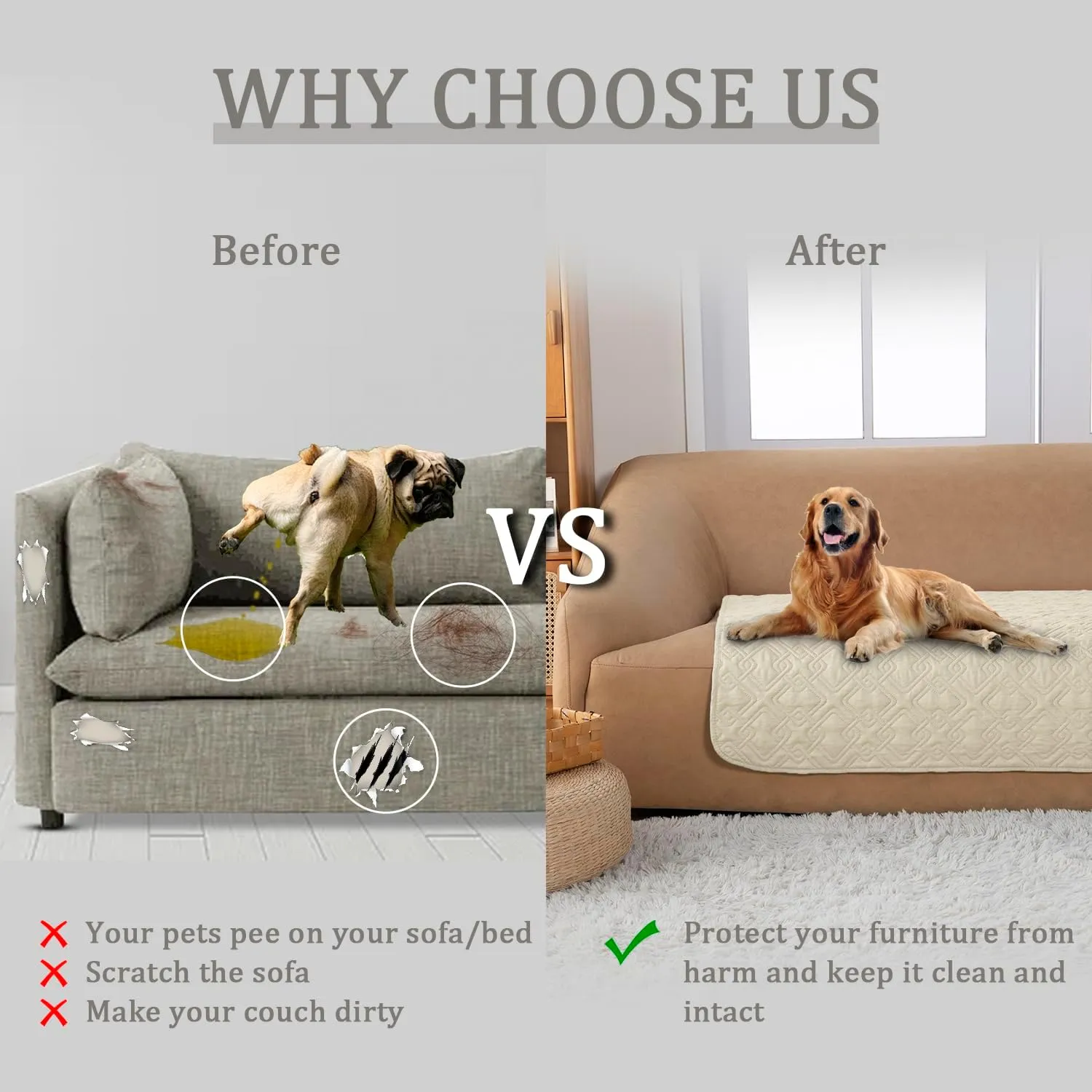 fuguitex Waterproof Dog Bed Cover Dog Blanket for Pet Furniture Bed Couch Sofa Reversible Linen Texture(30"*70",Cream  Cream)
