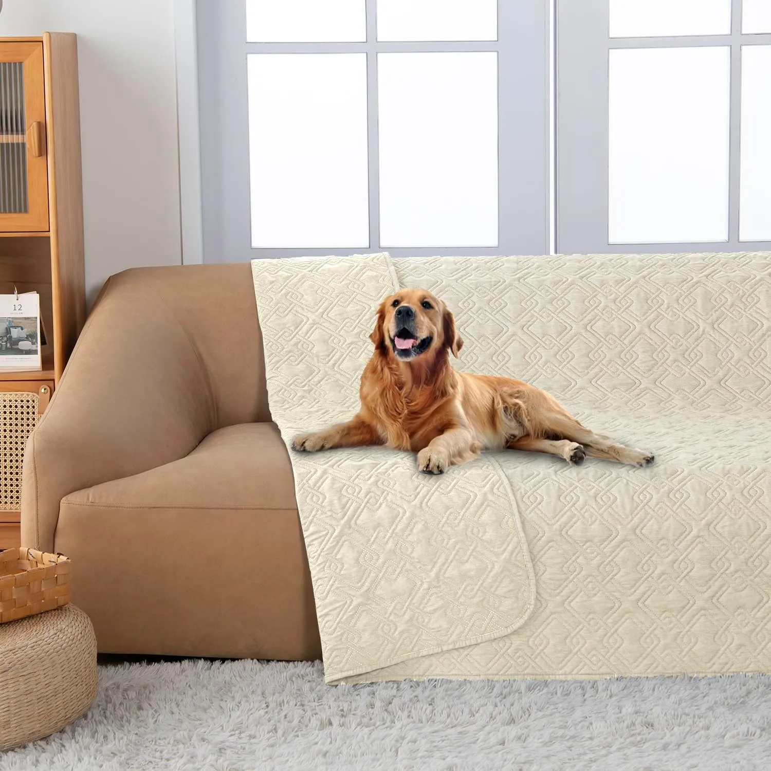 fuguitex Waterproof Dog Bed Cover Dog Blanket for Pet Furniture Bed Couch Sofa Reversible Linen Texture(30"*70",Cream  Cream)