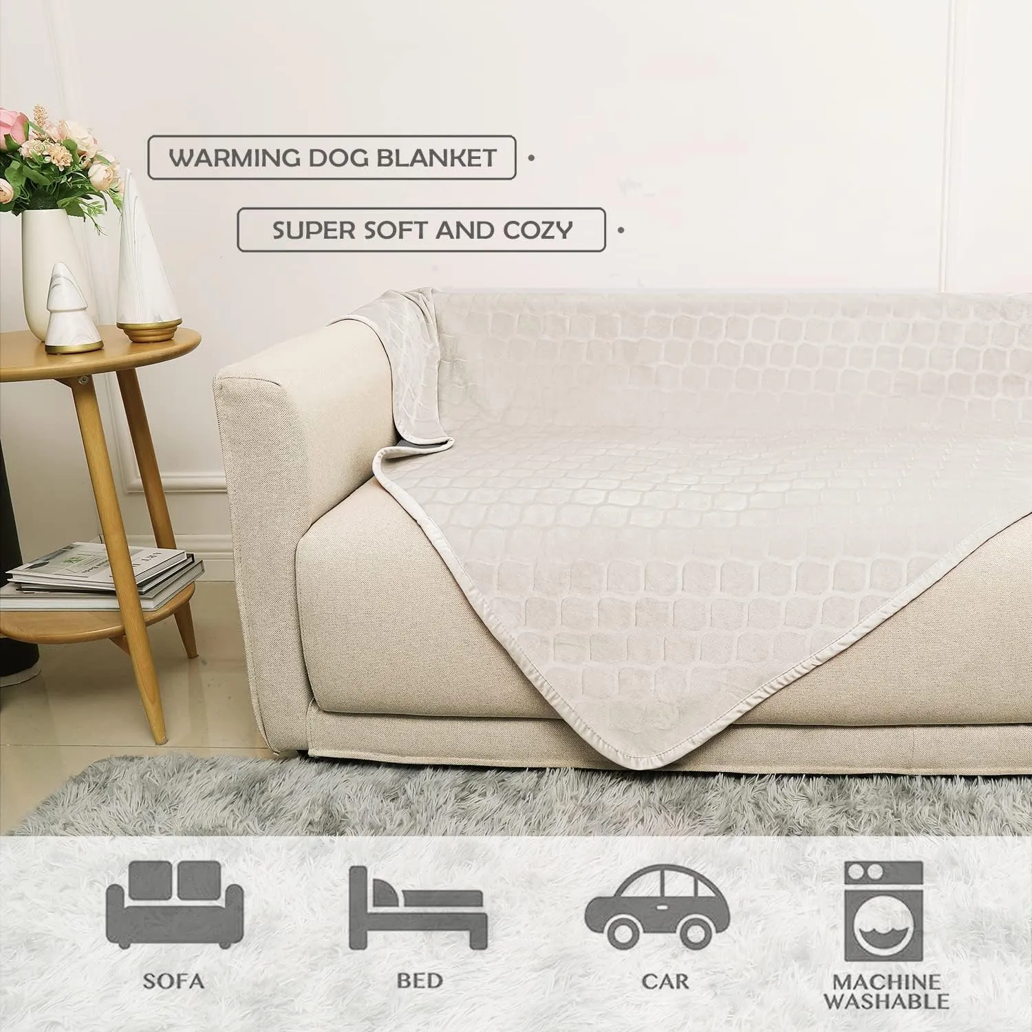 fuguitex Waterproof Dog Blanket Bed Cover Dog Crystal Velvet Moroccan Fuzzy Cozy Plush Pet Blanket Throw Blanket for Couch Sofa(40 * 60 inch, Cream Beige)