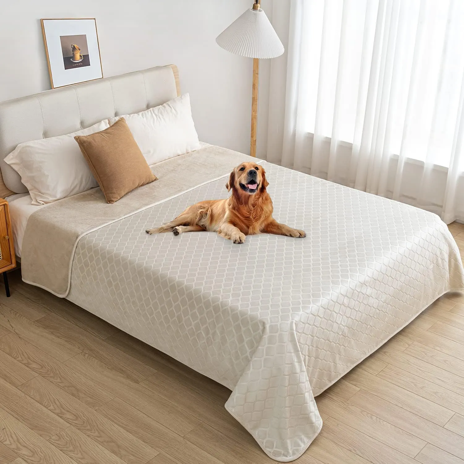 fuguitex Waterproof Dog Blanket Bed Cover Dog Crystal Velvet Moroccan Fuzzy Cozy Plush Pet Blanket Throw Blanket for Couch Sofa(40 * 60 inch, Cream Beige)