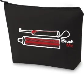 G2TUP Novelty Travel Toothbrush Holder Brush Me Canvas Travel Dopp Kit Toothpaste Organizer Toiletries Bag (Brush Me Black Bag)