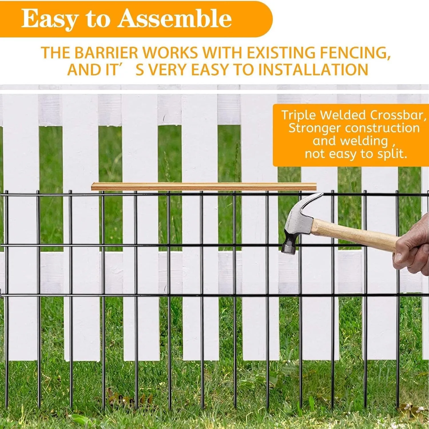Garden Fencing Animal Barrier 25 ft(L)15 in(H), 10 Panels No Dig Underground Critter Barrier for Decks, Small or Medium Pet Dog Digging Fence, Rust-Proof Metal Stakes