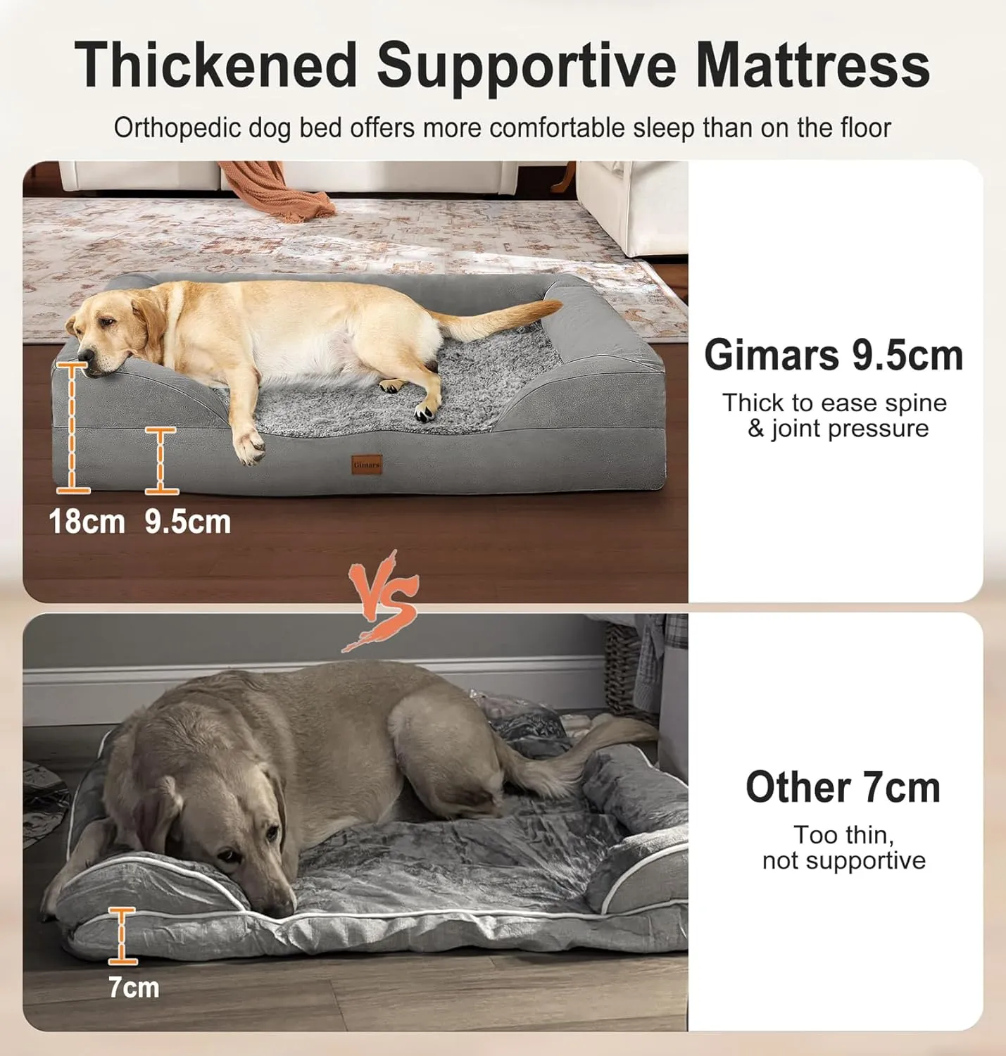 Gimars 3.7in Thickened Orthopedic Dog Bed for Large Dogs, Supportive Washable XL Dog Sofa Bed with Bolster & 28D Egg-Crate Mattress, Waterproof Lining for Anti Chewing & Biting