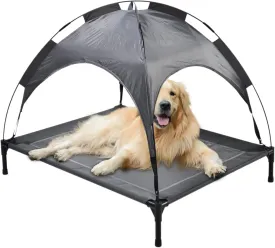 Go Gear by Max & Marlow Outdoor Dog Bed with Canopy, Outdoor Dog Cot Elevated Pet Cot Raised Dog Bed with Canopy Removable Dog Tent Portable for Summer Camping or Beach UV Resistant, Gray
