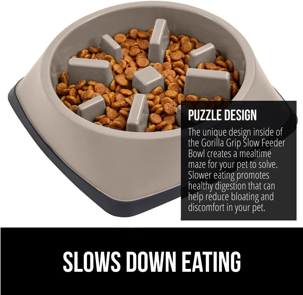 Gorilla Grip Slow Feeder Dog and Cat Bowls, Interactive Puzzle Toy for Dogs and Cats Food Training, Keeps Pets Busy and Prevents Puppy Overeating, Large, Small Breeds, 100% BPA Free, 1 Cup Beige