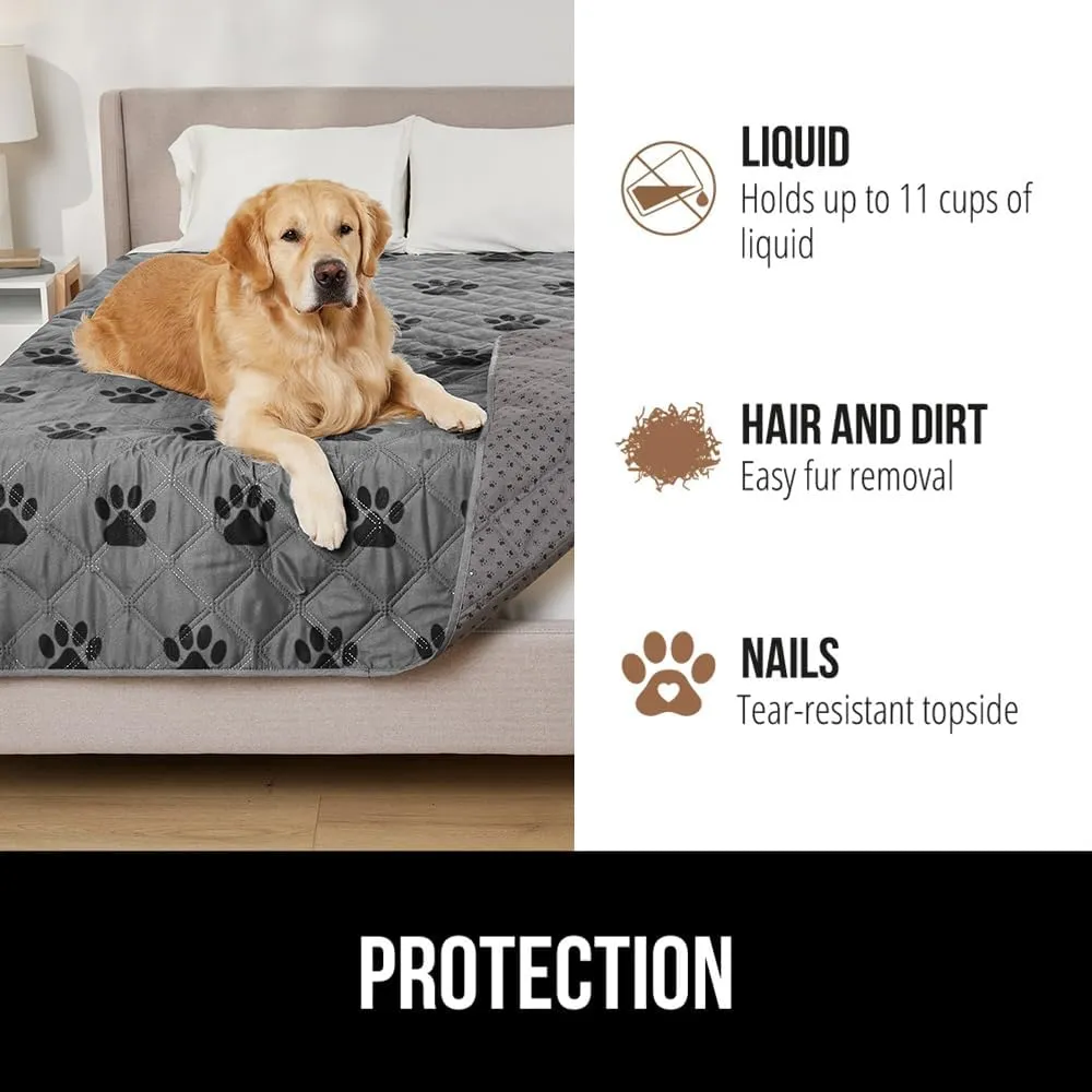 GORILLA GRIP Waterproof Dog Bed Cover, Pet Blanket for Furniture, Sofa, Couch, Crate, Car, Sofa Throw Essential for Cats and Dogs, Tear and Slip Resistant Leakproof Cushion Cover, 40x50 Gray Black Paw
