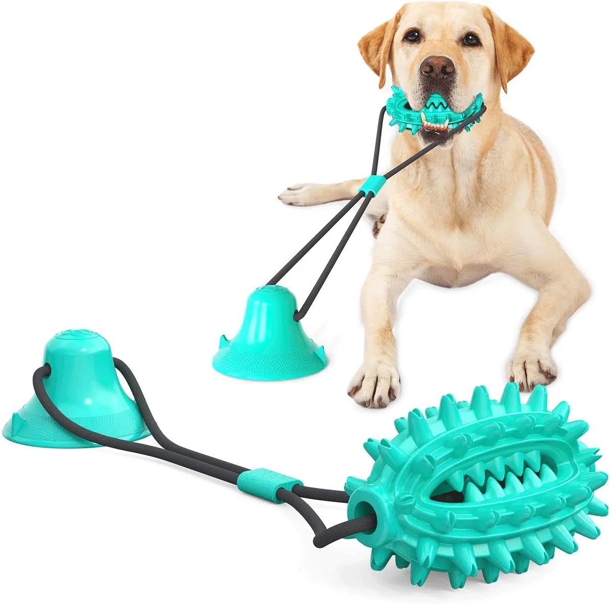 Guardians Dog Chew Toy with Suction Cup for Aggressive Chewers, Puppy Training Treats Food Dispensing Toothbrush Pet Teeth Cleaning Rope Toys for Small Medium Dogs (Blue Cactus)