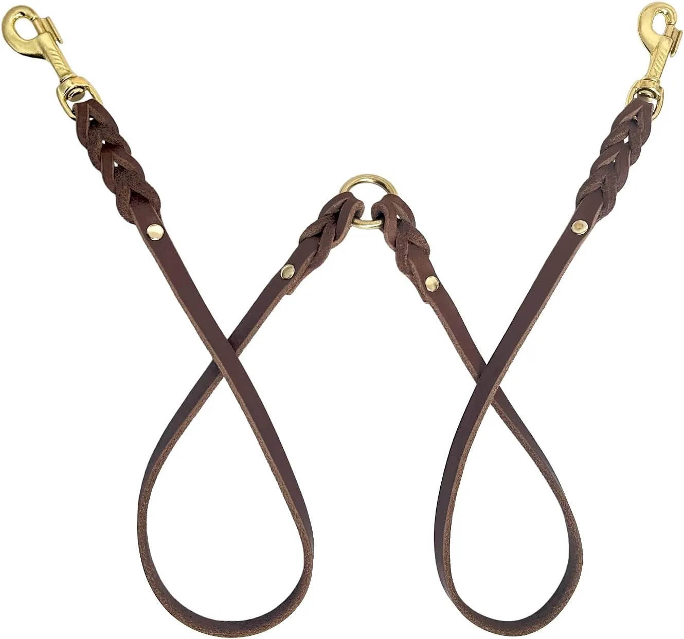 Guiding Star Leather Double Dog Leash for Two Dogs, Two Dog Leash No Tangle, Leather Dual Dog Leash, Leather Dog Leash for Two Dogs with One Lead (1/2*20, Brown)