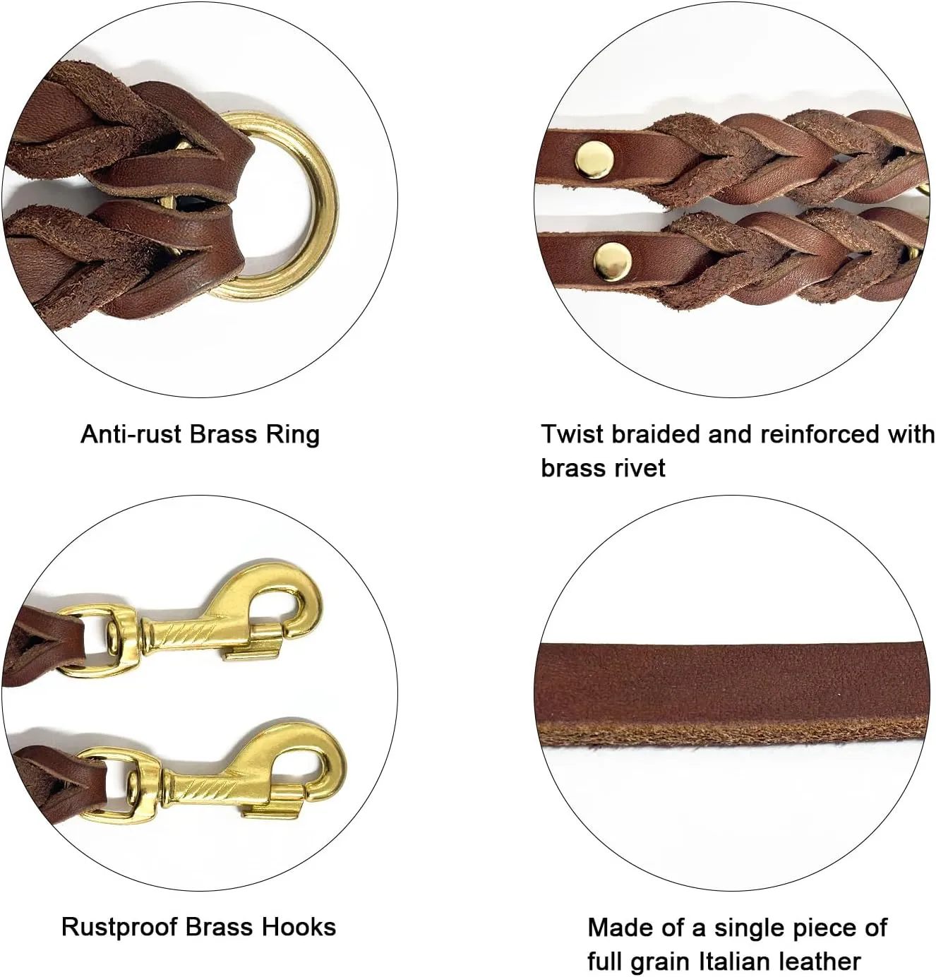 Guiding Star Leather Double Dog Leash for Two Dogs, Two Dog Leash No Tangle, Leather Dual Dog Leash, Leather Dog Leash for Two Dogs with One Lead (1/2*20, Brown)