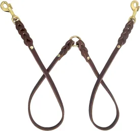 Guiding Star Leather Double Dog Leash for Two Dogs, Two Dog Leash No Tangle, Leather Dual Dog Leash, Leather Dog Leash for Two Dogs with One Lead (1/2*20, Brown)